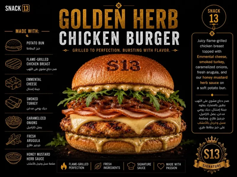 برغر الدجاج المشوي بالاعشاب - Golden Herb Chicken Burger